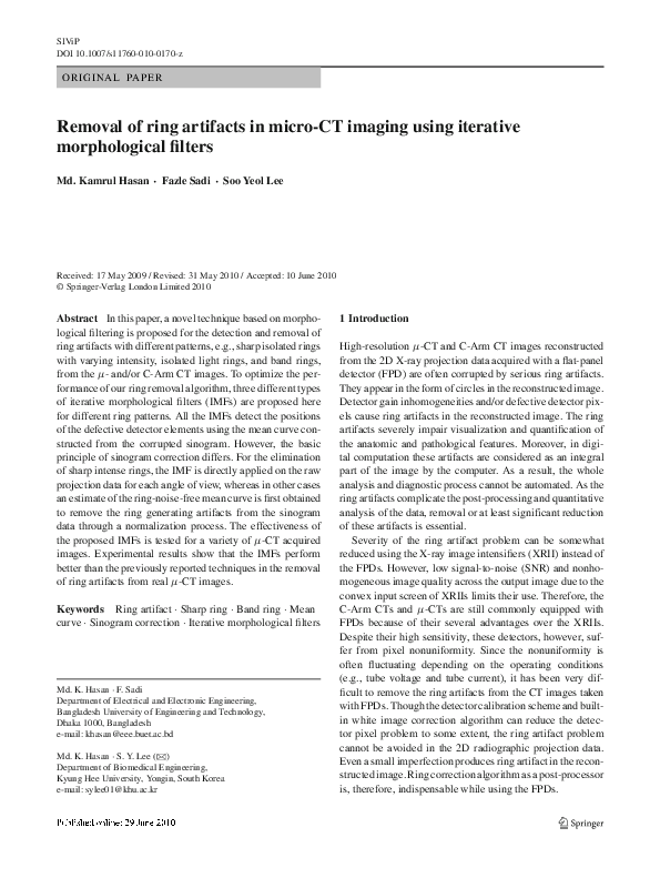 (PDF) Removal of ring artifacts in micro-CT imaging using iterative ...