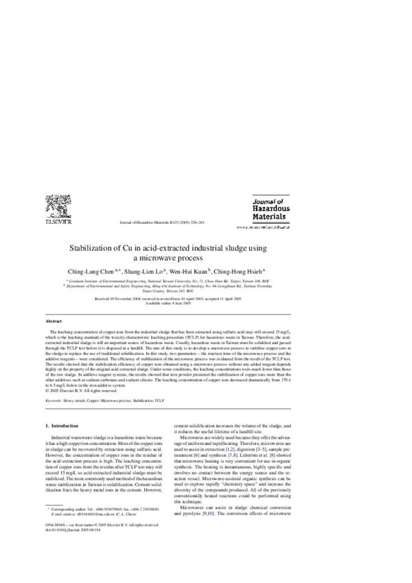 (PDF) Stabilization of Cu in acid-extracted industrial sludge using a ...