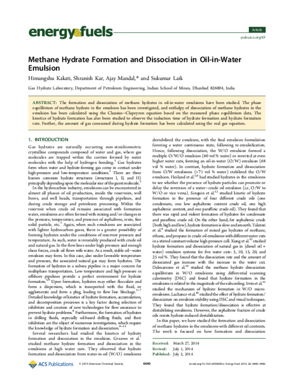 (PDF) methane gas hydrates formation in presence of crude oil ...