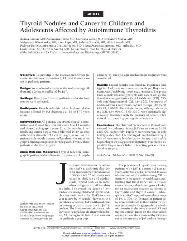 (PDF) Thyroid Nodules and Cancer in Children and Adolescents Affected ...