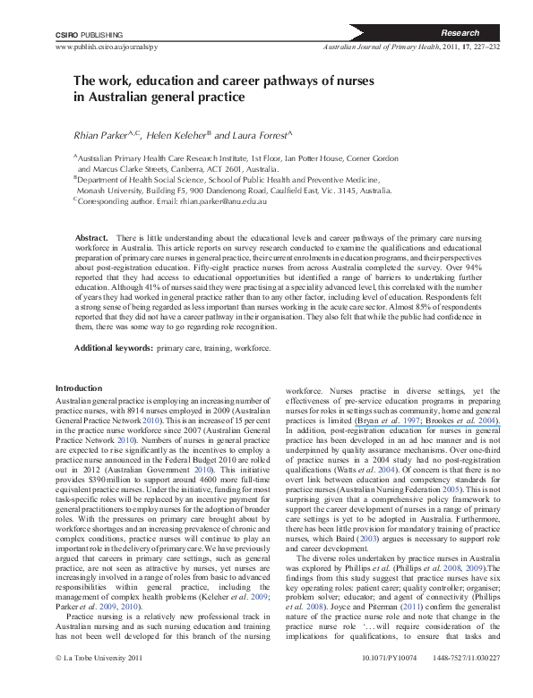 (PDF) The work, education and career pathways of nurses in Australian ...