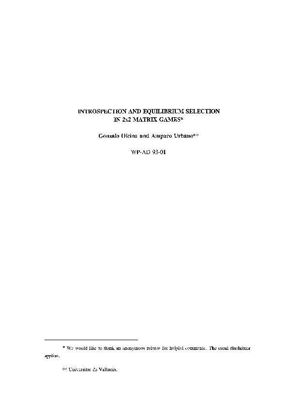 (PDF) Introspection and equilibrium selection in 2 × 2 matrix games
