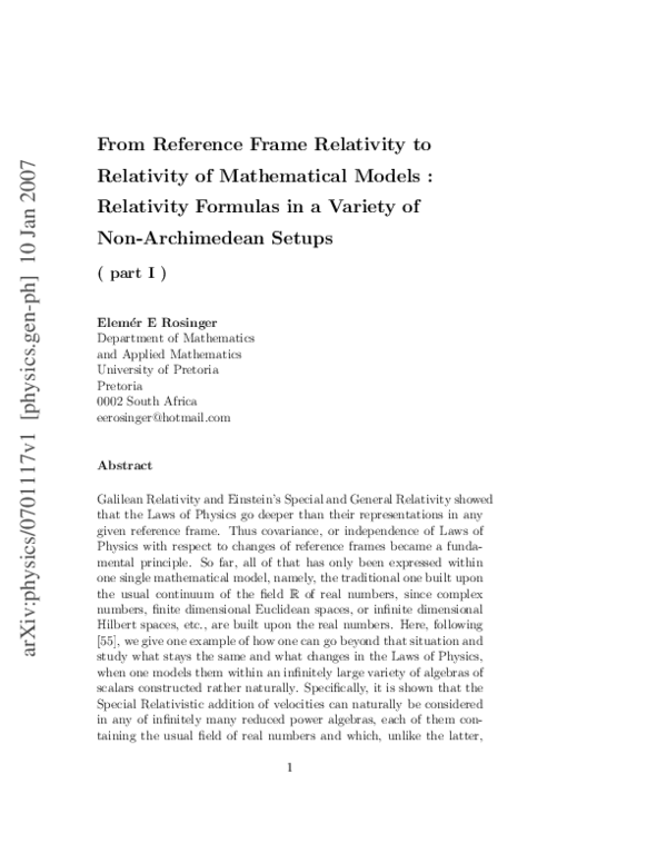 (PDF) From Reference Frame Relativity to Relativity of Mathematical ...