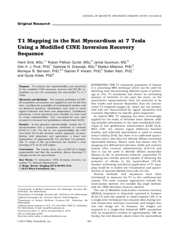 (PDF) T1 mapping in the rat myocardium at 7 tesla using a modified CINE ...