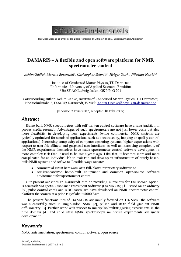 (PDF) DAMARIS — a flexible and open software platform for NMR ...