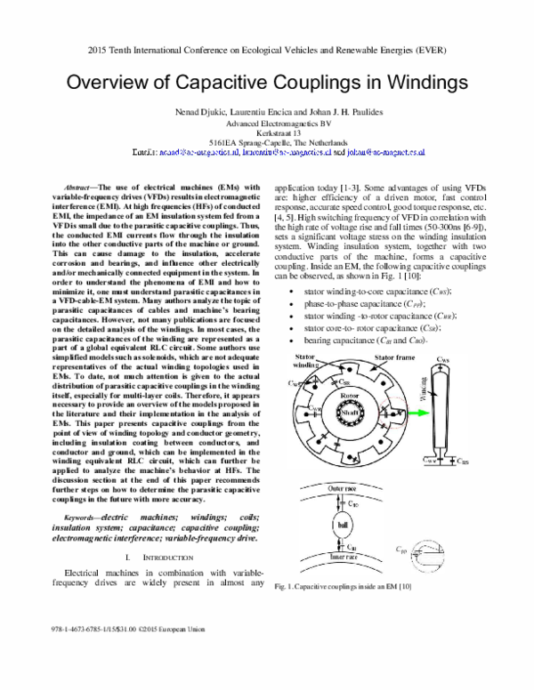 (PDF) Overview of capacitive couplings in windings Laurentiu Encica