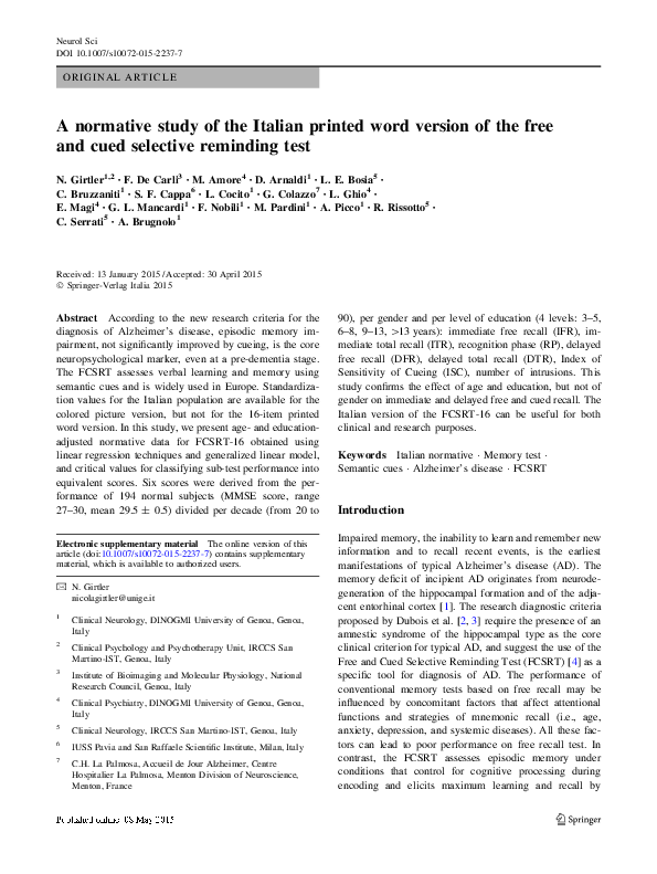 (PDF) A normative study of the Italian printed word version of the free ...