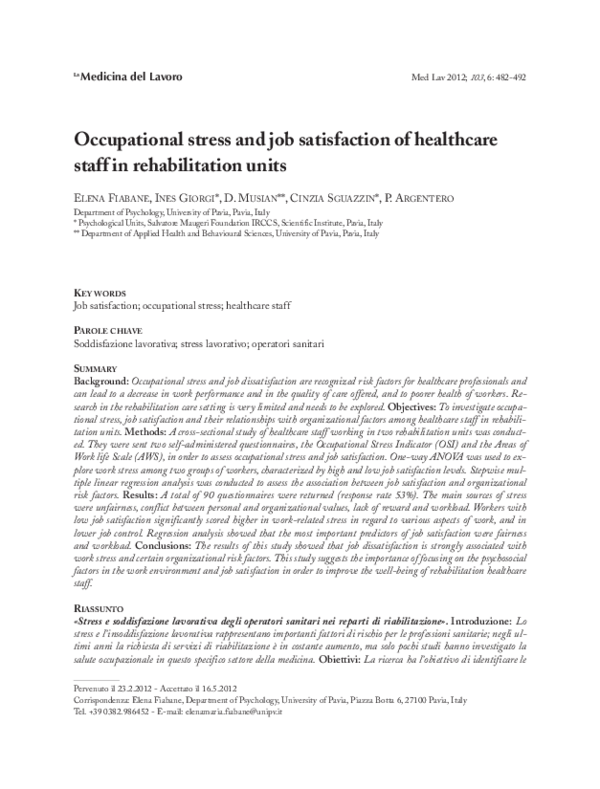 (PDF) Occupational stress and job satisfaction of healthcare staff in ...