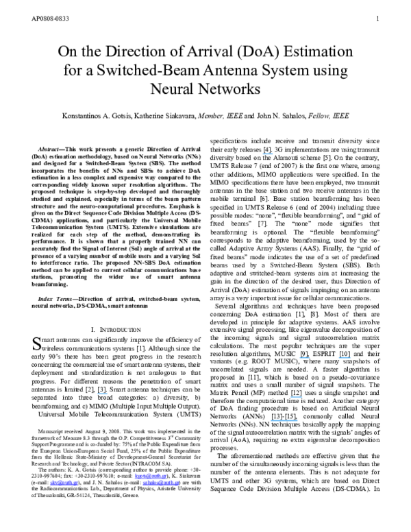 (PDF) On the Direction of Arrival (DoA) Estimation for a Switched-Beam ...