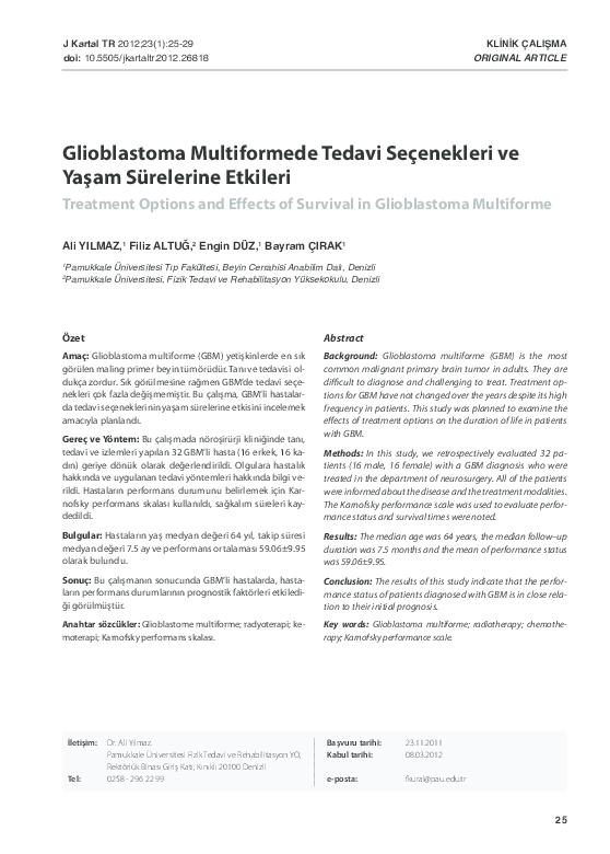 (PDF) Treatment options and effects of survival in glioblastoma multiforme