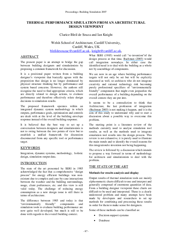 (PDF) THERMAL PERFORMANCE SIMULATION FROM AN ARCHITECTURAL DESIGN VIEWPOINT