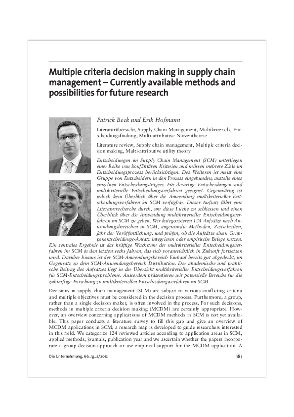 (PDF) Multiple criteria decision making in supply chain management ...