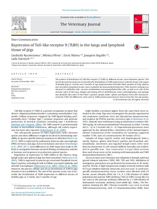 (PDF) Expression of Toll-like receptor 9 (TLR9) in the lungs and ...