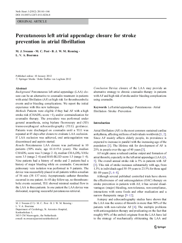 (PDF) Percutaneous left atrial appendage closure for stroke prevention ...