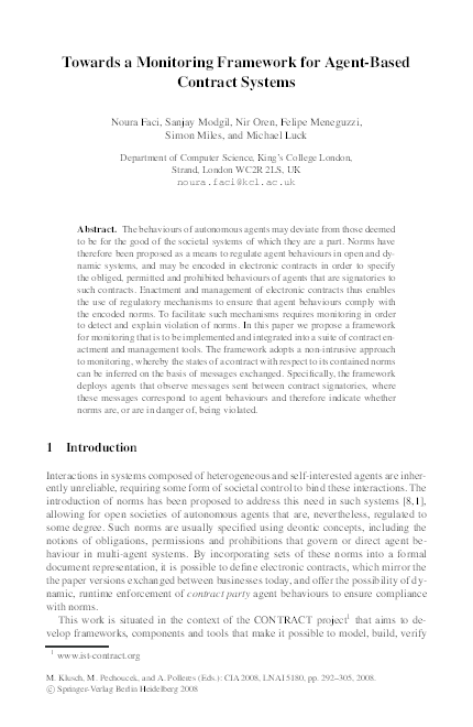 (PDF) Towards a Monitoring Framework for Agent-Based Contract Systems