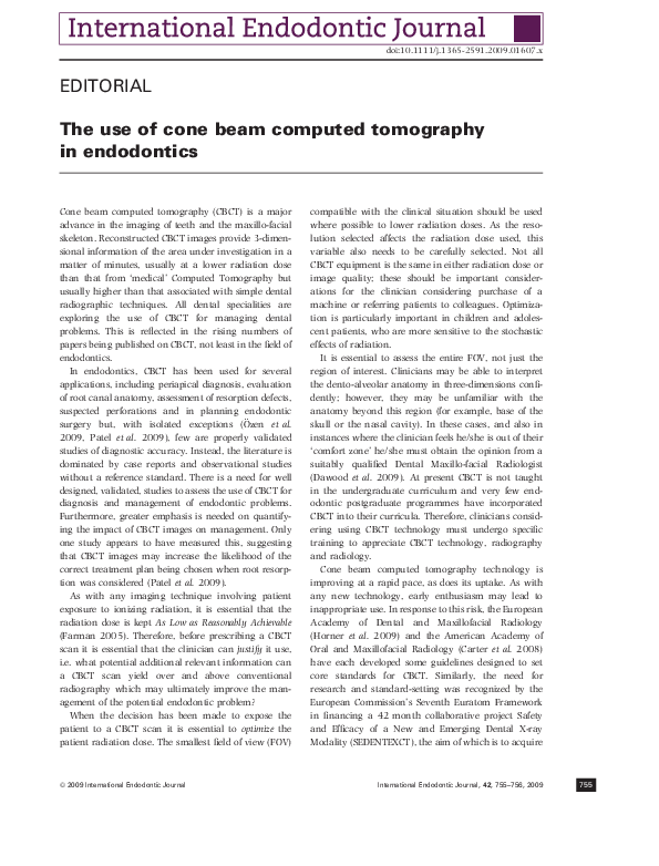 (PDF) The use of cone beam computed tomography in endodontics