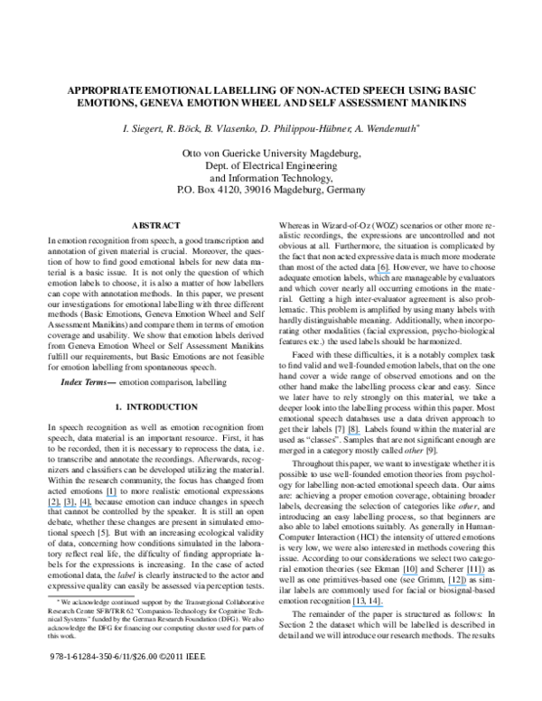 Pdf Appropriate Emotional Labelling Of Non Acted Speech Using Basic Emotions Geneva Emotion Wheel And Self Assessment Manikins Andreas Wendemuth Academia Edu