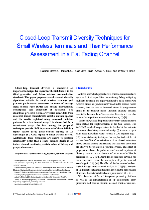 (PDF) Closed-Loop Transmit Diversity Techniques for Small Wireless ...