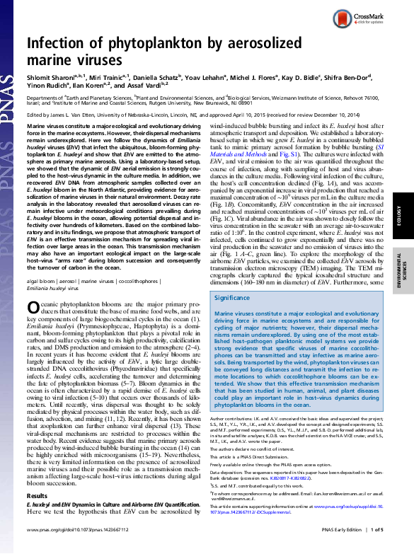 (PDF) Infection of phytoplankton by aerosolized marine viruses | Yinon ...
