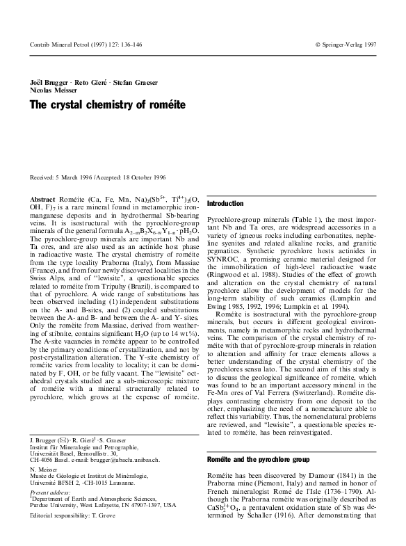 (PDF) The crystal chemistry of roméite