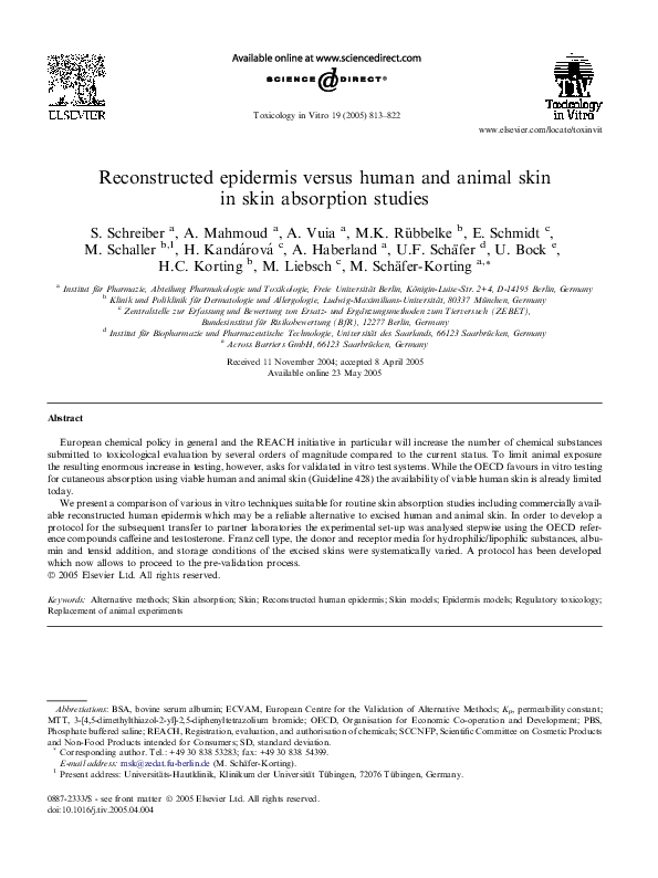 (PDF) Reconstructed epidermis versus human and animal skin in skin ...