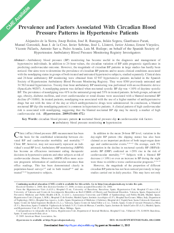 (PDF) Prevalence and Factors Associated With Circadian Blood Pressure ...