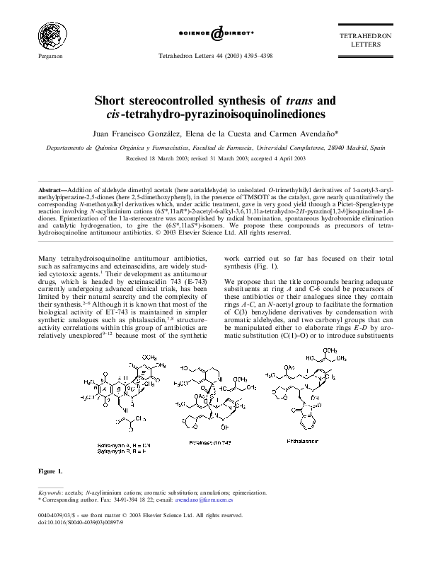 (PDF) Short stereocontrolled synthesis of trans and cis-tetrahydro ...