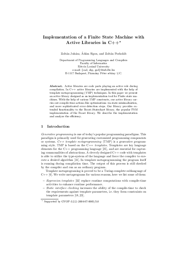 (PDF) Implementation of a Finite State Machine with Active Libraries in C++