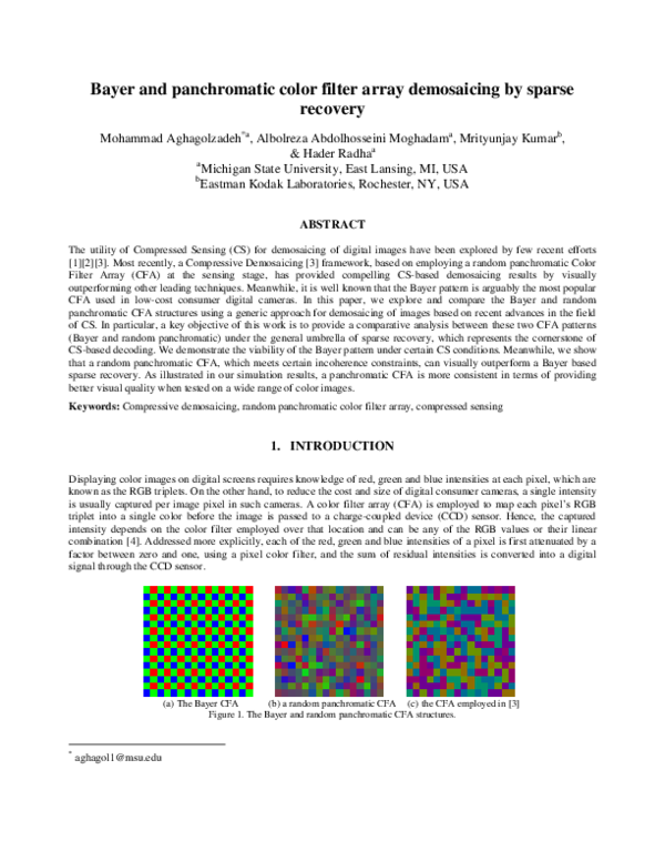 (PDF) Bayer and panchromatic color filter array demosaicing by sparse ...