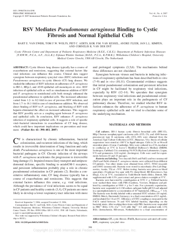 (PDF) RSV Mediates Pseudomonas aeruginosa Binding to Cystic Fibrosis ...