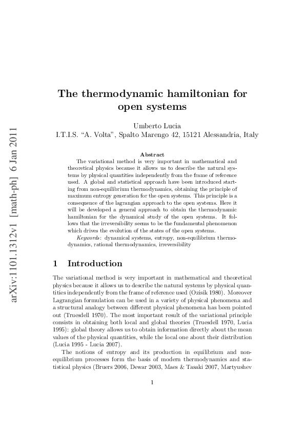 (PDF) The thermodynamic hamiltonian for open systems