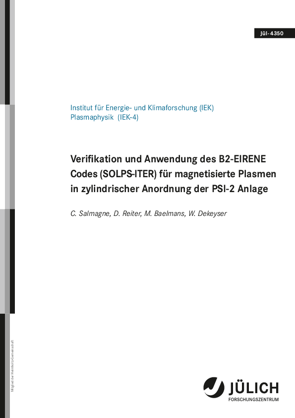 (PDF) Jül -4350 Verifikation und Anwendung des B2-EIRENE Codes (SOLPS ...