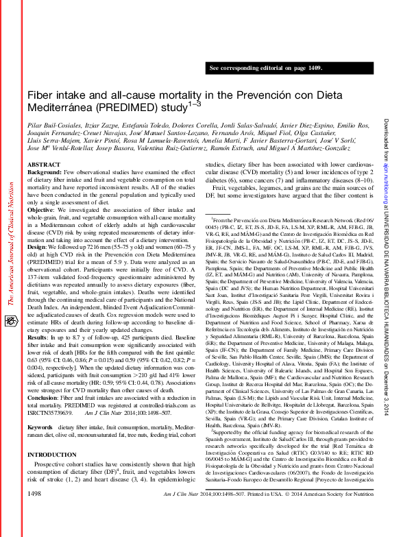 (PDF) Fiber intake and all-cause mortality in the Prevencion con Dieta ...