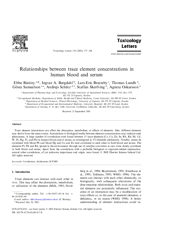 (PDF) Relationships between trace element concentrations in human blood ...