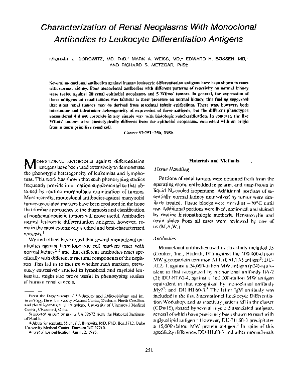 (PDF) Characterization of renal neoplasms with monoclonal antibodies to ...