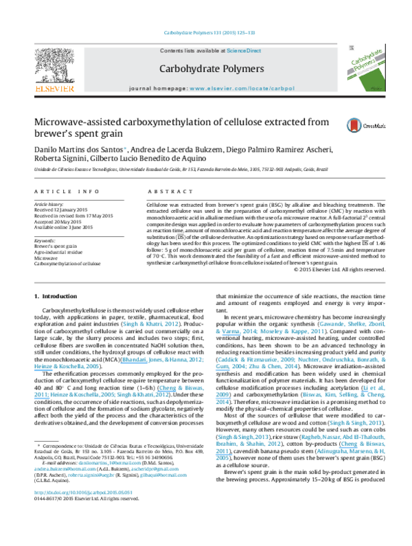 (PDF) MICROWAVE-ASSISTED CARBOXYMETHYLATION OF CELLULOSE EXTRACTED FROM ...