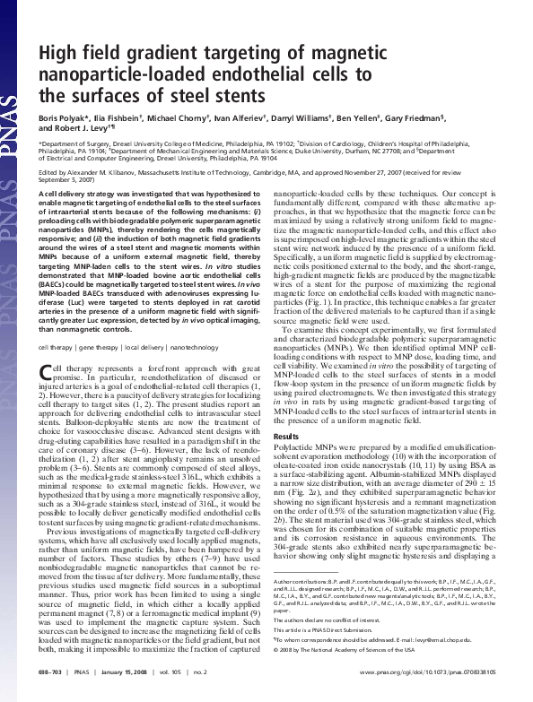 (PDF) High field gradient targeting of magnetic nanoparticle-loaded ...