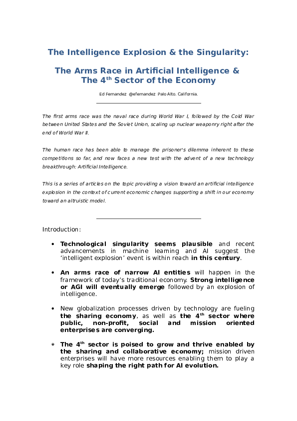 (DOC) The Arms Race in Artificial Intelligence & The 4th Sector of the