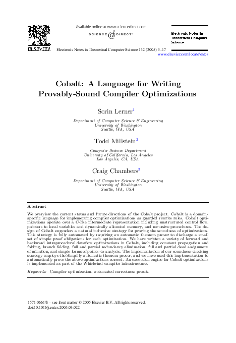 (PDF) Cobalt: A Language for Writing Provably-Sound Compiler Optimizations