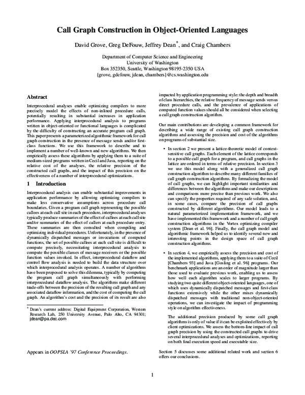 (PDF) Call graph construction in object-oriented languages