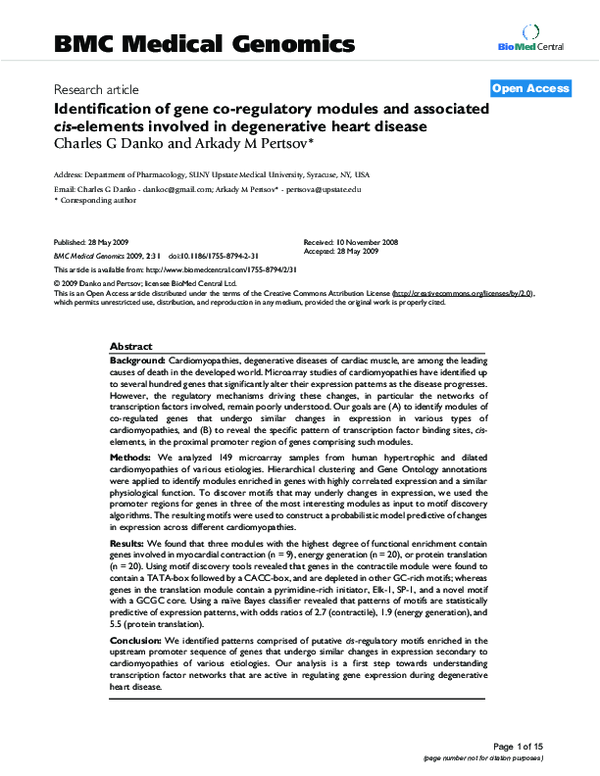 (PDF) Identification of gene co-regulatory modules and associated cis ...