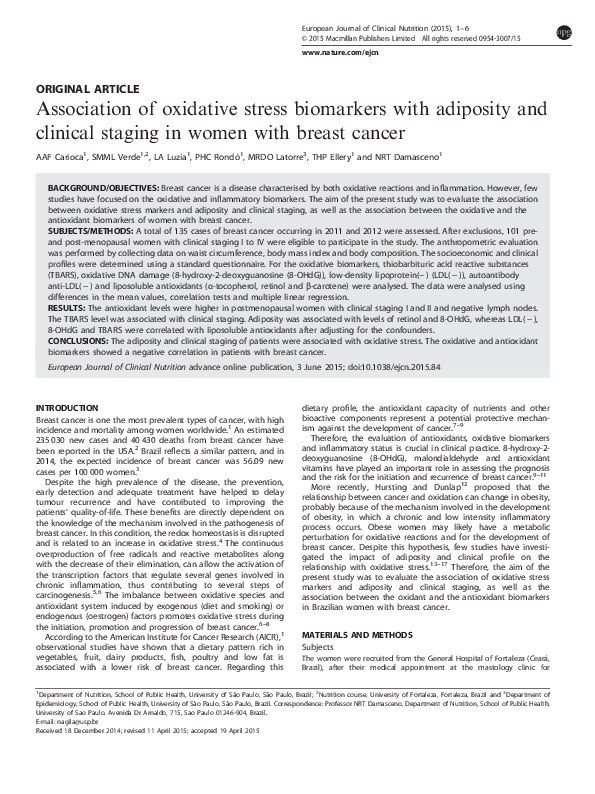 (PDF) Association of oxidative stress biomarkers with adiposity and ...