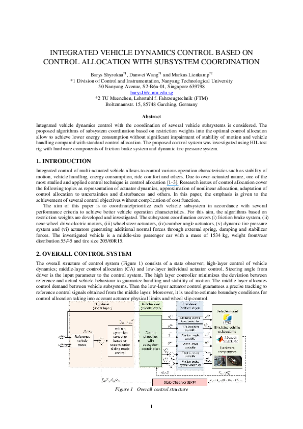 (PDF) Integrated Vehicle Dynamics Control Based on Control Allocation ...