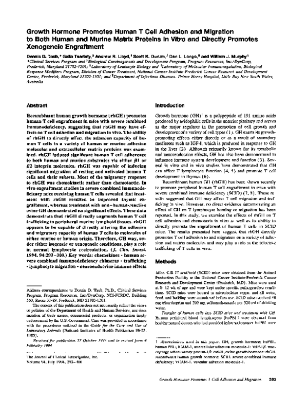 (PDF) Growth hormone promotes human T cell adhesion and migration to ...