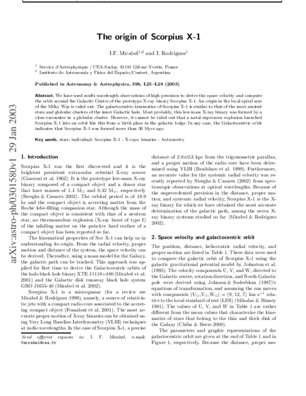 (PDF) The origin of Scorpius X1