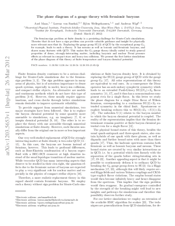 (PDF) Phase diagram of a gauge theory with fermionic baryons