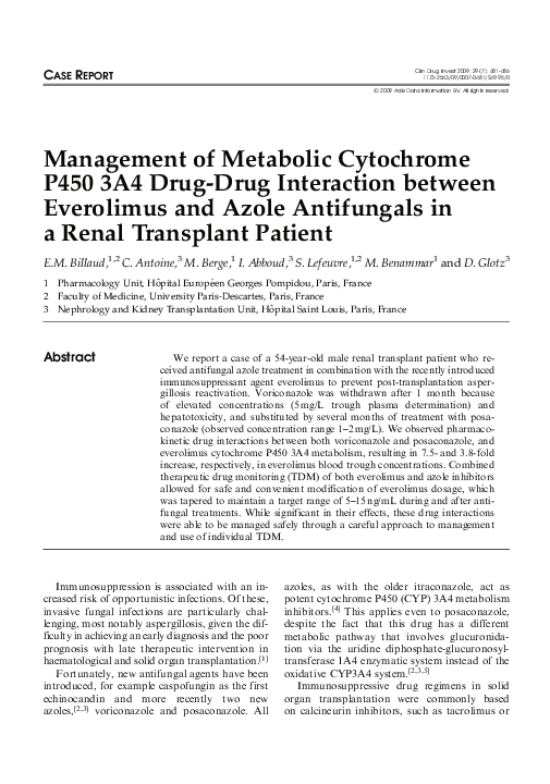 (PDF) Management of Metabolic Cytochrome P450 3A4 DrugDrug Interaction between Everolimus and