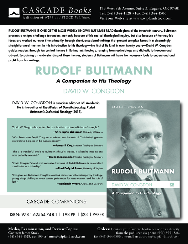 (PDF) Rudolf Bultmann: A Companion to His Theology