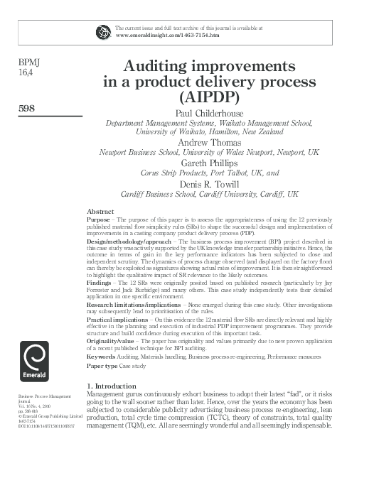 (PDF) Auditing improvements in a product delivery process (AIPDP)