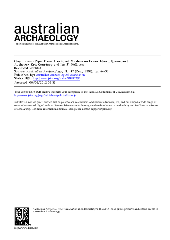 (PDF) Clay tobacco pipes from Aboriginal middens on Fraser Island